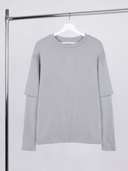 Футболка оверсайз с двойным рукавом Kosmos, светло-серая, XS–XXL