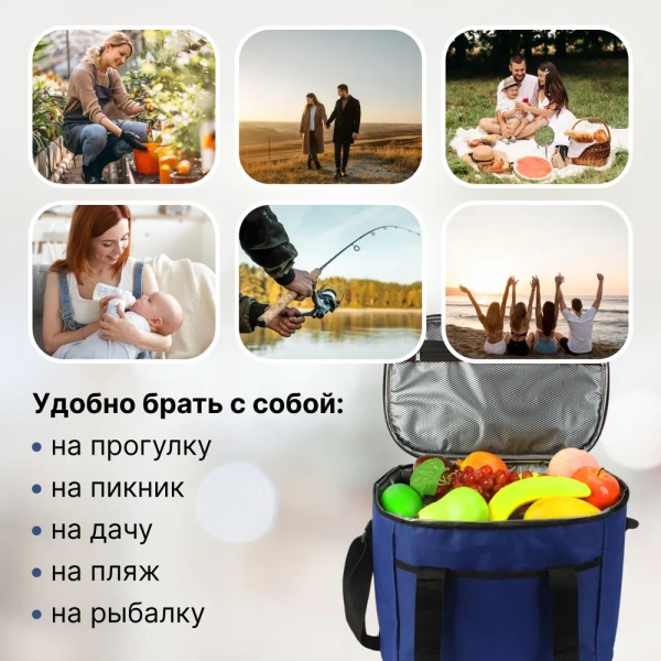 Сумка изотермическая  9033, 23,5л, синий / Надежная изоляция и удобство в использовании