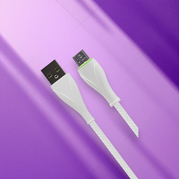 Кабель R20 USB Type-A - Micro, длина 1200мм, резиновый, белый / Надежность и удобство для повседневного использования