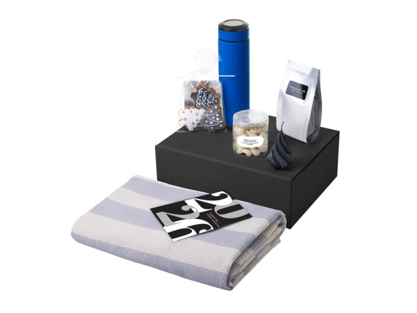 Подарочный набор «Re:Warm» с пледом, термосом и свечой, Цвет синий