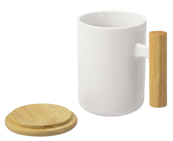 Кружка с ручкой и крышкой из каучукового дерева «Jeny», Цвет белый, натуральный