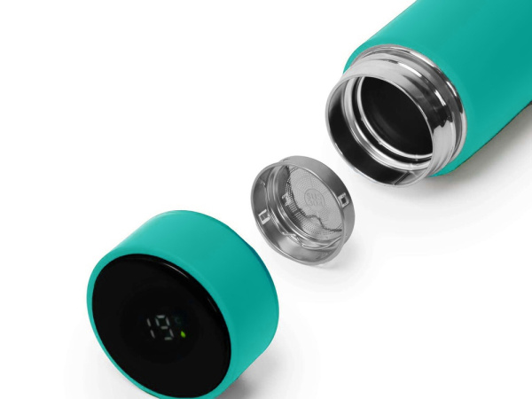 Термос FAMILY MARK LED, индикатор, soft touch, Цвет бирюзовый