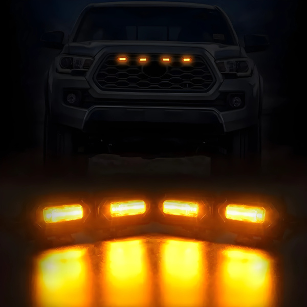 Светодиодные фонари на решетку радиатора для Toyota Tacoma Raptor TRD Off Road Sport 2020, 2021, янтарный свет