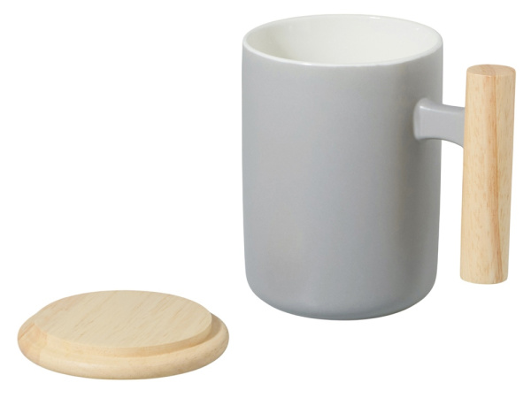 Кружка с ручкой и крышкой из каучукового дерева «Jeny», Цвет серый, натуральный