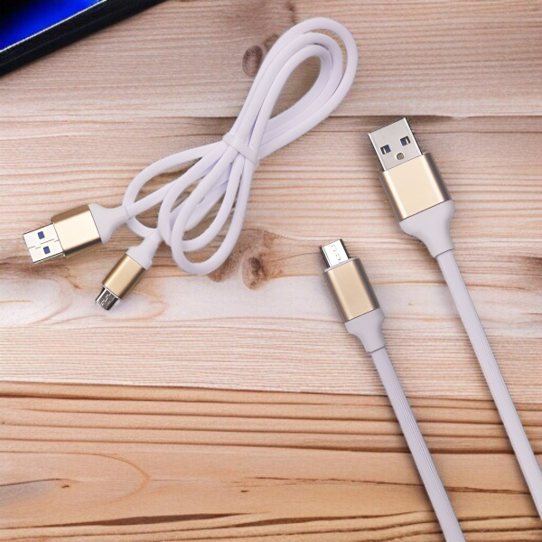 Кабель R12 USB Type-A - Micro, длина 1000мм, резиновый, Quick Charge, белый / Надежность и высокая скорость зарядки