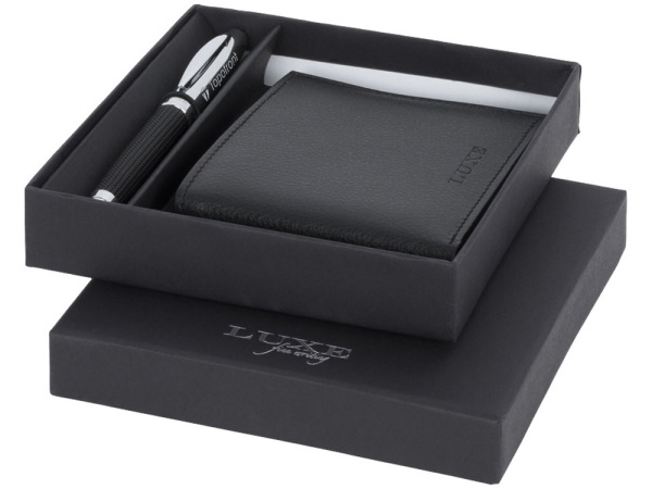 Подарочный набор: ручка шариковая, портмоне, Цвет черный