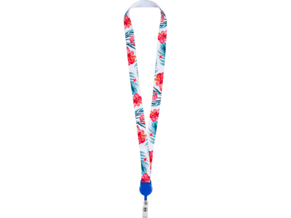 Ланъярд под сублимацию с ретрактором, 2 см, Цвет белый, синий