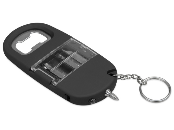 Брелок-открывалка с отвертками и фонариком «Uni» софт-тач, Цвет черный