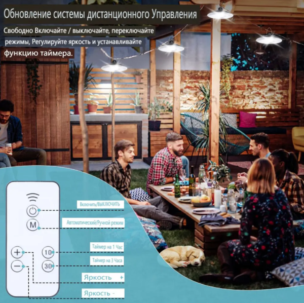 Cветодиодный подвесной LED светильник на солнечной батарее с пультом управления, 2 лампы