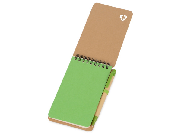 Блокнот «Masai» с шариковой ручкой, Цвет бежевый, зеленое яблоко