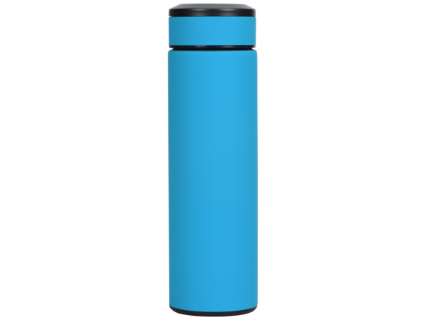 Термос «Confident» с покрытием soft-touch, Цвет голубой/черный/серебристый