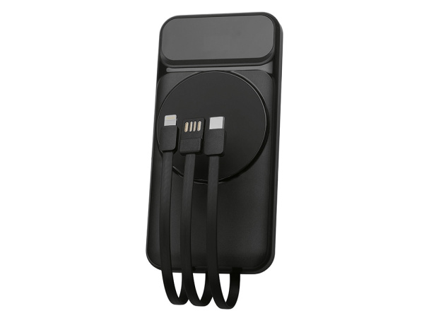 Магнитный беспроводной внешний аккумулятор со встроенными кабелями «Мэни», 10000 мАч, Цвет черный