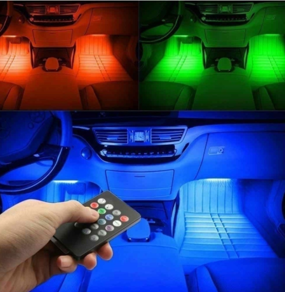 Универсальная светодиодная RGB led подсветка салона с контроллером и датчиком музыки для автомобиля