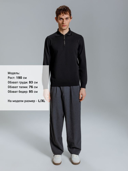 Рубашка поло мужская с длинным рукавом Terrazzo, черная, S–3XL