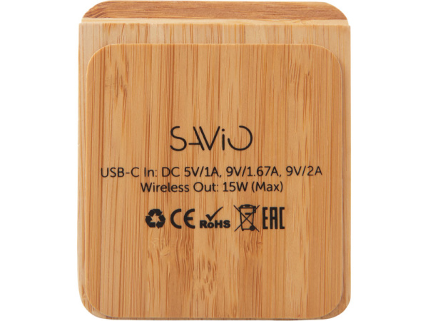 Беспроводное зарядное устройство 2-в-1 с подсветкой лого «Reedia S4», 15 Вт, Цвет черный/натуральный