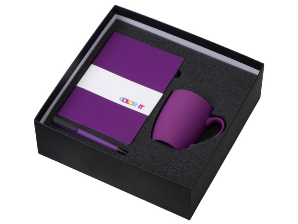 Подарочный набор «COLOR IT» с блокнотом, ручкой и кружкой, Размер гибкая обложка, Цвет фиолетовый