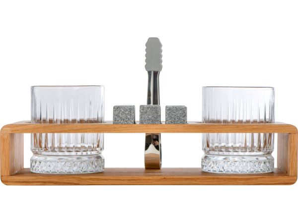 Набор для виски и коктейлей на подставке из дуба «Whiskey Party», Цвет натуральный, прозрачный, серый, серебристый