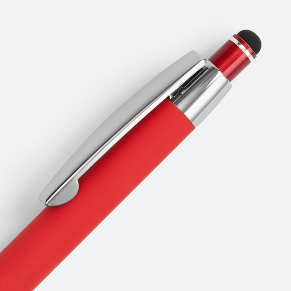 Ручка шариковая Sansen Soft Touch со стилусом, красная, 13,9х1,1 см
