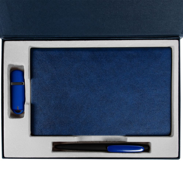 Коробка Silk с ложементом под ежедневник 13x21 см, флешку и ручку, ver. 2, темно-синяя, 27х18х3,5 см