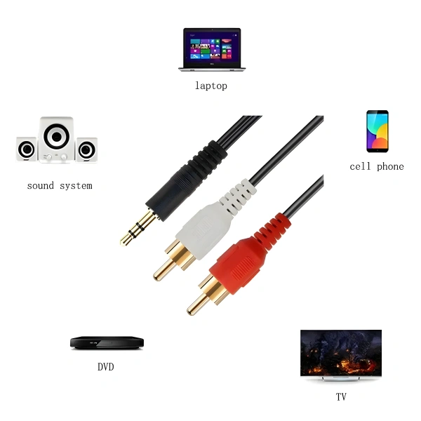 Аудиокабель 2x RCA  – jack 3.5 mm / Для подключения MP3-плееров, автомобильных стерео систем