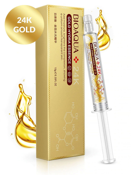 Сыворотка для лица с био-золотом и гиалуроновой кислотой Bioaqua 24 К Gold Hydra Essence, 10 мл