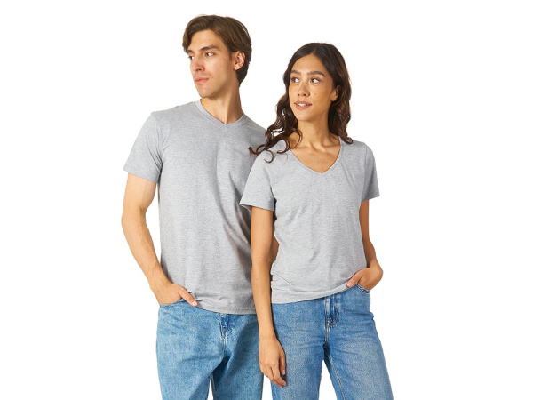 Футболка «Heavy Super Club 2.0» женская с V-образным вырезом, Размер XS, Цвет серый меланж