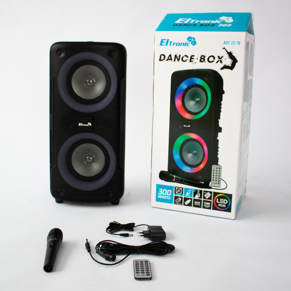 Напольная колонка Eltronic DANCE BOX 300 Watts  арт. 20-19 с проводным микрофоном и RGB цветомузыкой