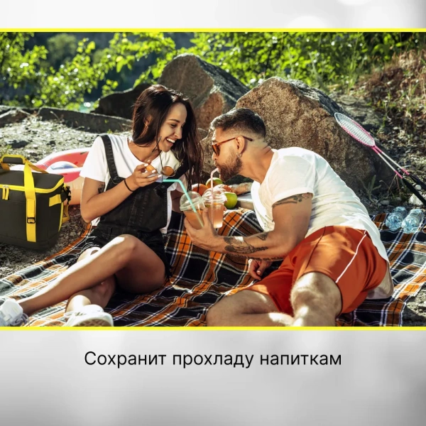 Сумка изотермическая  9039, 21,5 л, серо-желтая / Держит температуру до 10 часов, удобна для пикников и поездок