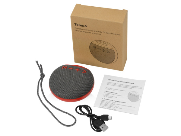 Портативная колонка «Tempo», Цвет красный/серый