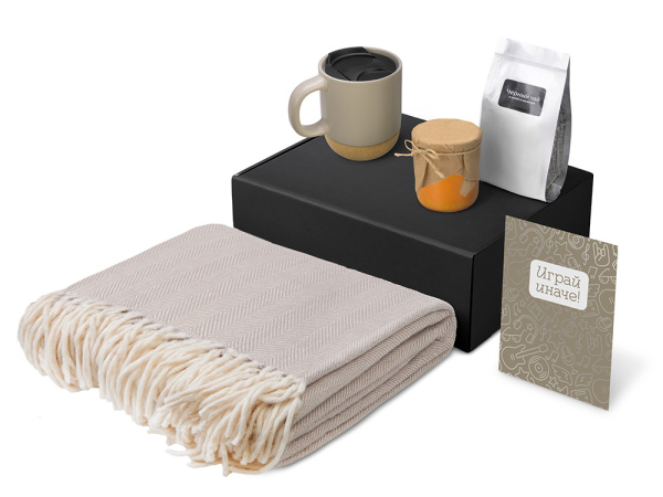 Подарочный набор «Re:y. Nest» с пледом, кружкой и вареньем, Цвет бежевый