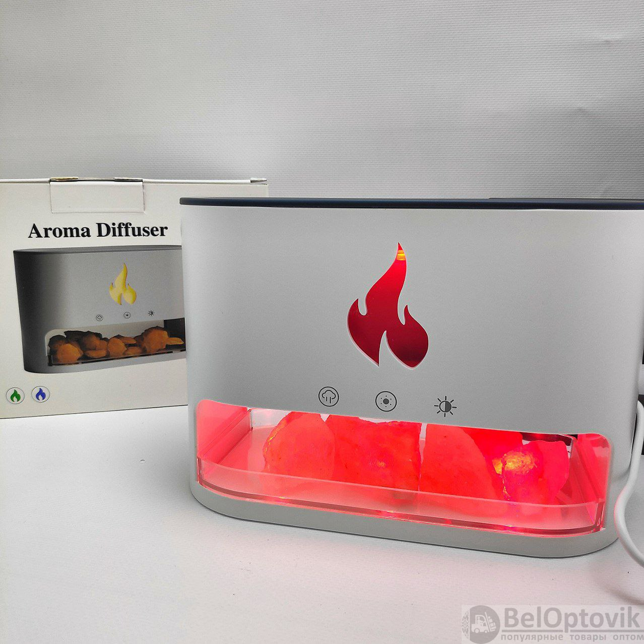 Аромадиффузор - ночник с эффектом камина Aroma Diffuser Touch Panel Version  (4 вида подсветки, камни из гималайской соли, таймер) (арт: uv-12417) от  1 035 ₽ рублей оптом в Москве