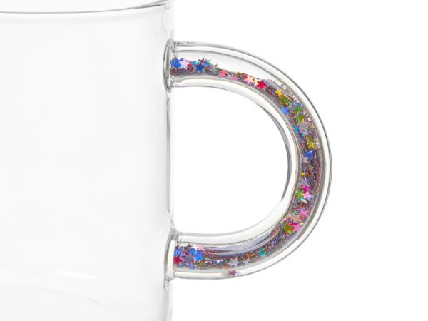 Стеклянная кружка с блестками в ручке «Feria», Цвет прозрачный, разноцветный