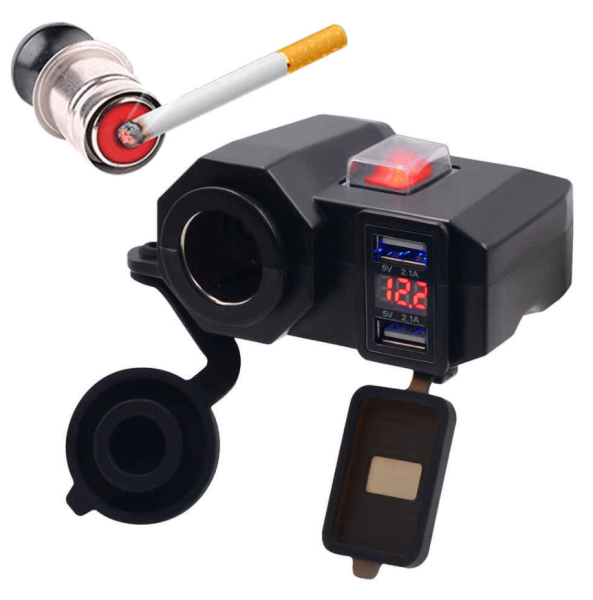 Мото прикуриватель на руль Dual USB 12V/светодиодный Водонепроницаемый (мопед, скутер)