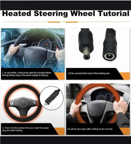 Оплетка чехол на руль с подогревом Auto Heated Steering Wheel Cover (от прикуривателя)