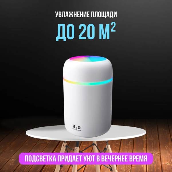 Увлажнитель воздуха с функцией аромадиффузора и ночника H2O MN-2001, 300 мл, автоотключение, низкий уровень шума, белый / Идеальный микроклимат для вашего дома