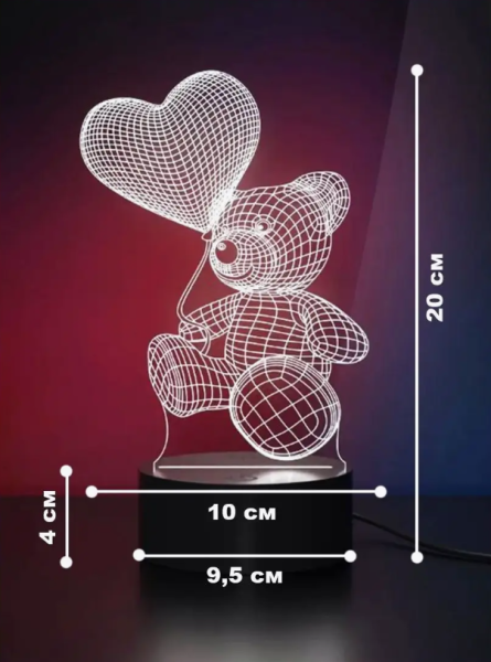 Ночник Мишка 3D неоновый LED светильник, 7 цветов