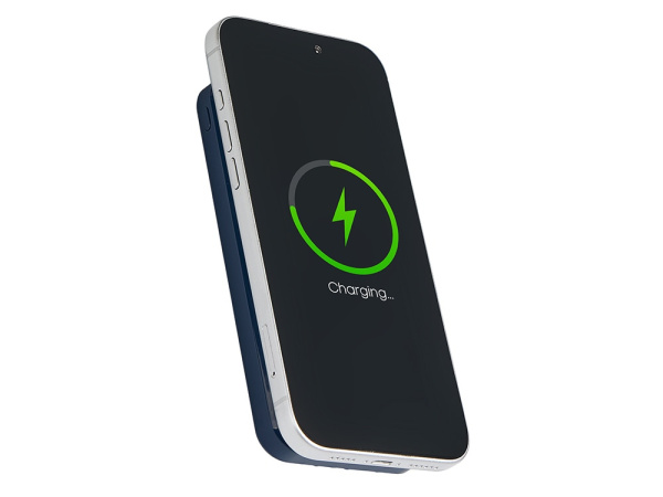 Магнитный беспроводной внешний аккумулятор со встроенными кабелями «Мэни», 10000 мАч, Цвет темно-синий