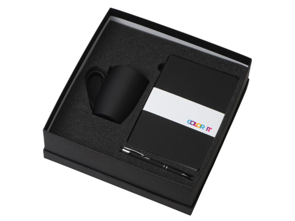 Подарочный набор «COLOR IT» с блокнотом, ручкой и кружкой, Размер гибкая обложка, Цвет черный