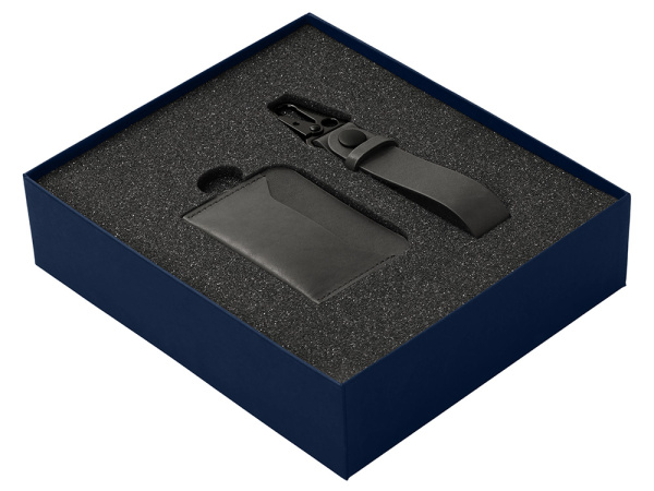 Подарочный набор Long River: картхолдер, ремешок для ключей, Размер Без лого, Цвет черный/синий