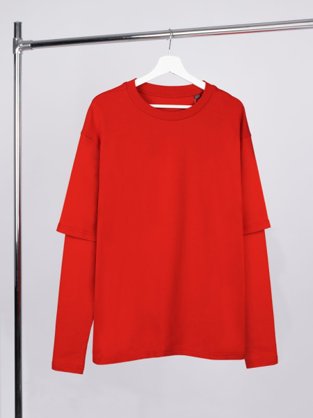 Футболка оверсайз с двойным рукавом Kosmos, красная, XS–XXL
