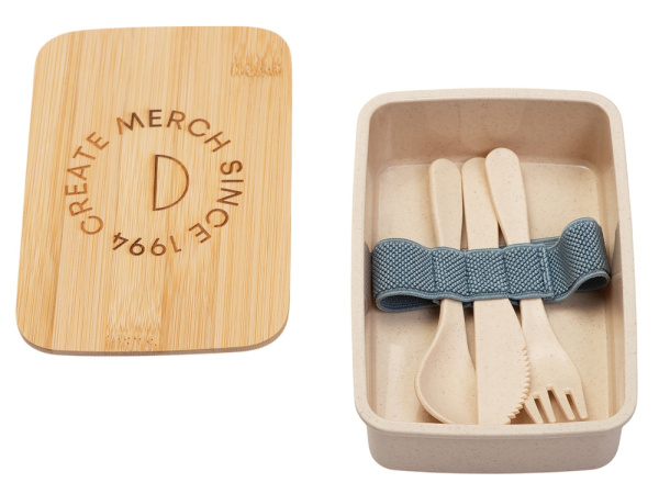 Ланч-бокс «Lunch» из пшеничного волокна с бамбуковой крышкой с гравировкой, Цвет бежевый