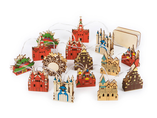 Ёлочная гирлянда с лампами в подарочной коробке «Достопримечательности России», Цвет разноцветный