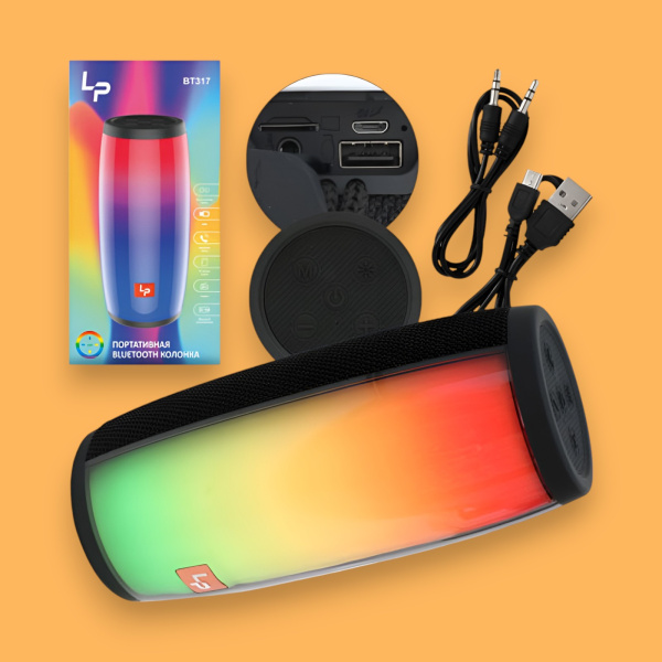 Портативная колонка LP BT317, Bluetooth, TF/USB/3,5 мм jack, RGB-подсветка, черный / Звук и свет для ваших приключений
