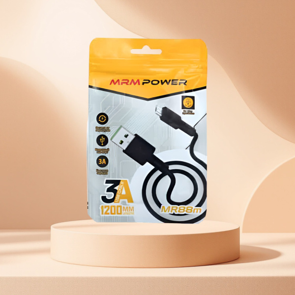Кабель USB MRM MR88m силиконовый USB-Micro, длина 1200мм, ток 3А, черный / Прочный и гибкий для быстрой зарядки и передачи данных