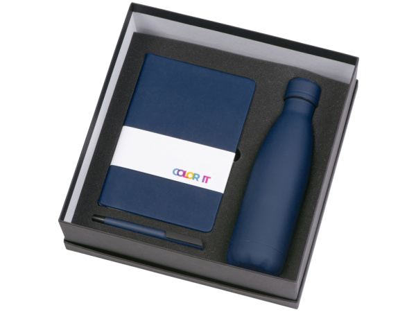 Подарочный набор «COLOR IT» c блокнотом, ручкой и термобутылкой, Размер твердая обложка, Цвет темно-синий