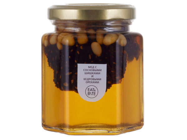 Мед с сосновыми шишками и кедровыми орехами, Размер 250 г