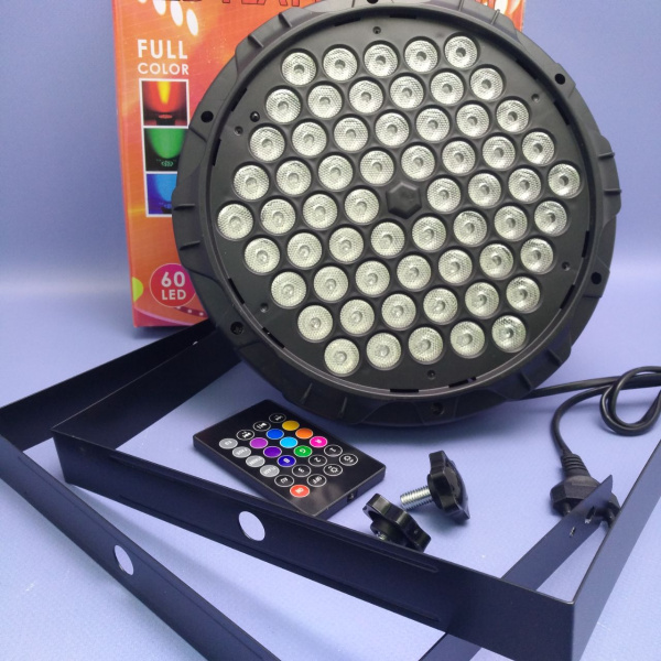 Светодиодный прожектор - светомузыка Led Flat Par Light, 60 диодов с пультом ДУ / Сценический свет для вечеринок, диско и праздников 