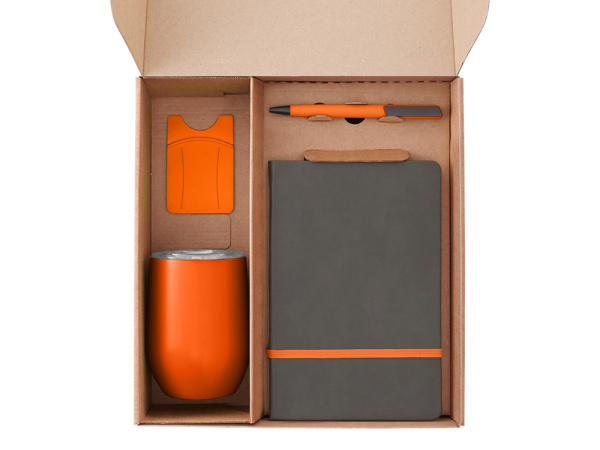 Набор «Refreshment» с термокружкой, блокнотом, ручкой и ланчбоксом, Цвет оранжевый, серый