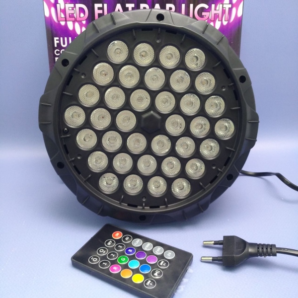 Светодиодный прожектор - светомузыка Led Flat Par Light, 36 диодов с пультом ДУ / Сценический свет для вечеринок, диско и праздников 