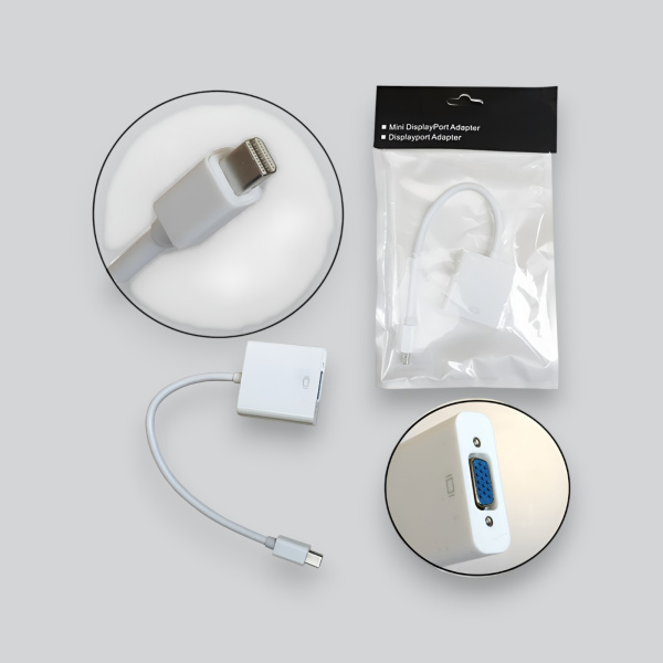 Адаптер H32 Mini DisplayPort (M) - VGA (F), белый / Переходник для подключения Mini DisplayPort к VGA